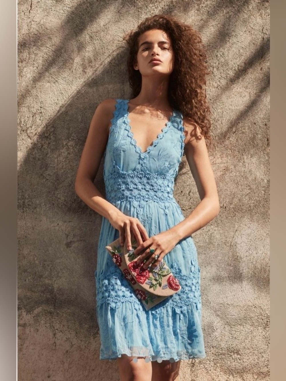 NWT Anthropologie Ranna Gill Veronica Sky Blue lace midi dress sz S